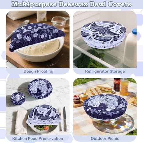 5Pcs Reusable Beeswax Elastic Bowl Covers for Bread Proofing and Food Cover (5 Count)