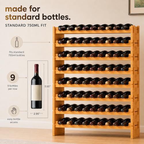 72 Bottle Wine Rack Stackable Bamboo Freestanding (72 Count)