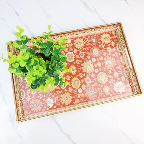 Serving Tray Plastic Rectangular Coffee Table Tray with Handles