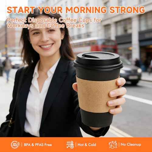 500 Pack 12 oz Disposable Coffee Cups with Lids and Sleeves (500 Count)