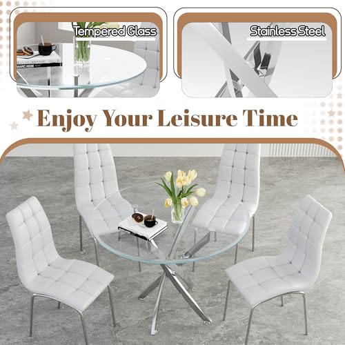 5 Piece Round Glass Dining Table Set (5 Count)