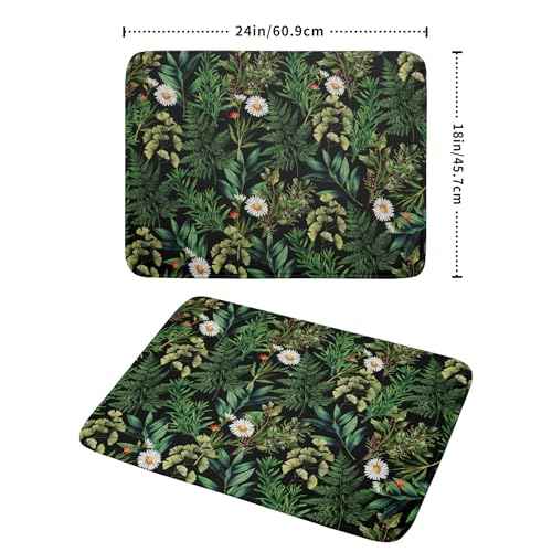 Green Botanical Dish Drying Mat 18x24 Inch Plant Leaf Fast Dry Dish Drainer Rack Mats Absorbent Microfiber Protector for Countertops Sinks