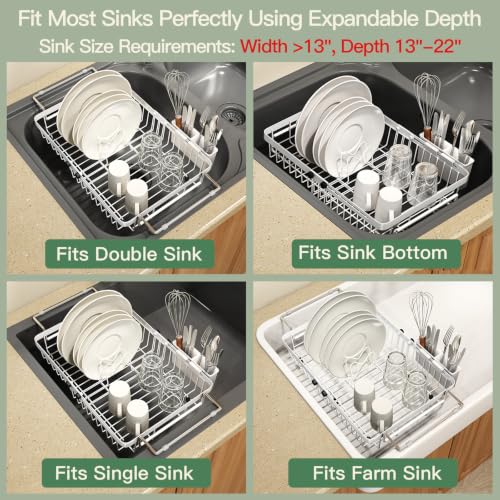 White Expandable Dish Drying Rack Over The Sink with Anti Slip Grip
