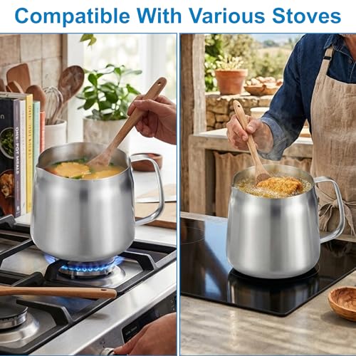 68oz Stainless Steel Oil Filter Pot with Deep Fryer Basket & Oil Strainer