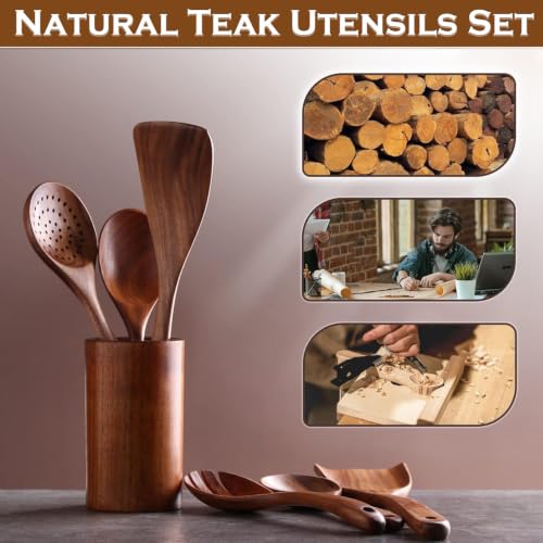 6 Piece Teak Wood Cooking Utensil Set (6 Count)