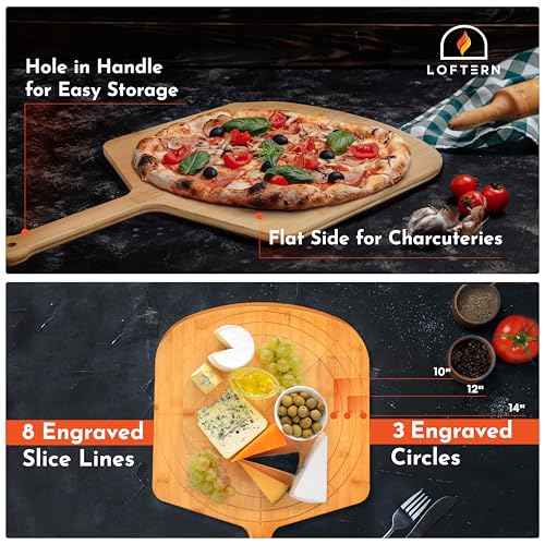 Wooden Pizza Peel 14 Inch Board with Engraved Sizes