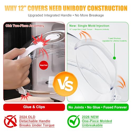12" Clear Microwave Splatter Cover Integrated Handle BPA Free