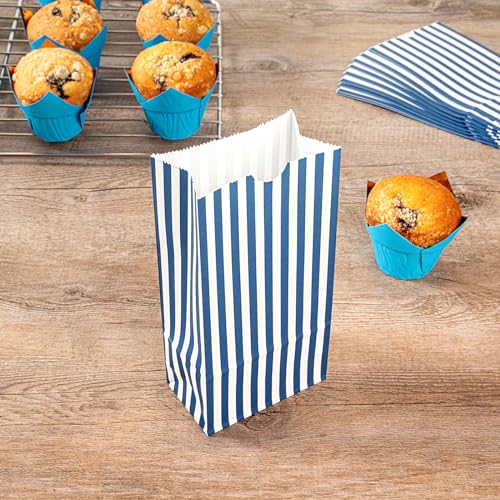 Blue And White Stripe Paper Bag (100 Count)