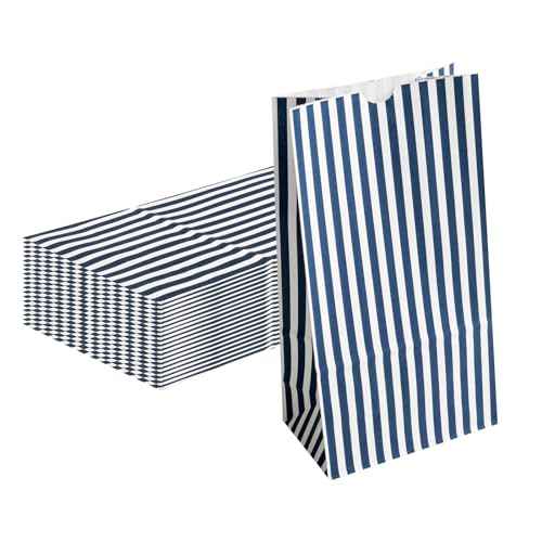 Blue And White Stripe Paper Bag (100 Count)
