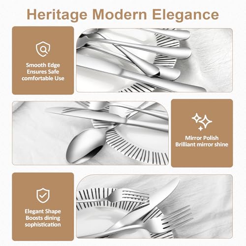 Silverware Set 60 Piece Stainless Steel Flatware Set Silverware Utensils for 12 People Includes Forks Knives Spoons & Salad Forks Dishwasher Safe for Home Restaurant or Outdoor Use (60 Count)