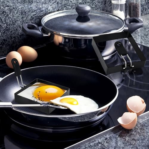 2 Pack 4'' Square Egg Rings Set with Silicone Handle