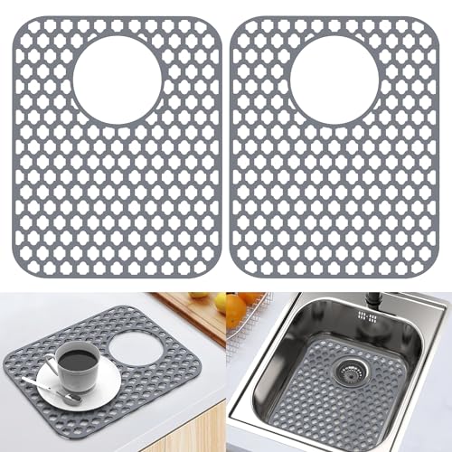 2 Pack Silicone Sink Protector Mat for Kitchen Sink Rear Drian Gray