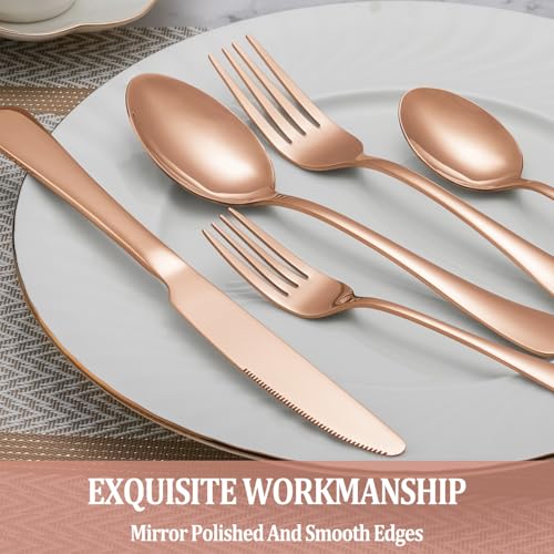 20 Pcs Rose Gold Silverware Set Service for 4 (20 Count)