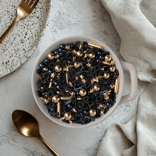 Black & Gold Star Sprinkles for Cake Decorating 4.23ounce (4.23 Ounce)