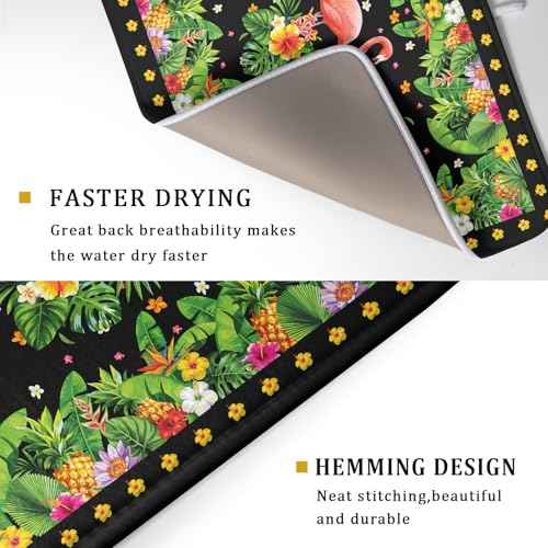Tropical Flamingo Dish Drying Mat Palm Leaves Absorbent Dishes Drainer Pad Microfiber Dish Rack Mat for Kitchen Countertop Decor 18x24 Inch