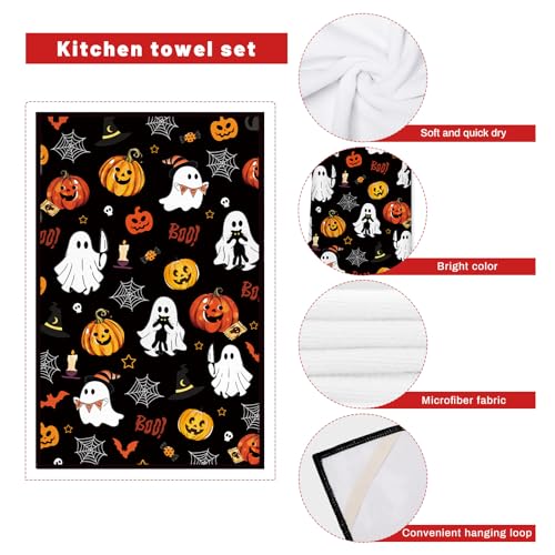 Halloween Pumpkin Kitchen Towels and Oven Mitts Set (4 Count)