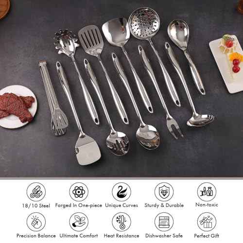 18 10 Stainless Steel Kitchen Utensils Set with Holder for Countertop (12 Count)