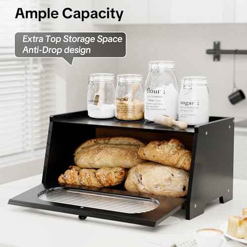 Black Bread Box for Kitchen Countertop