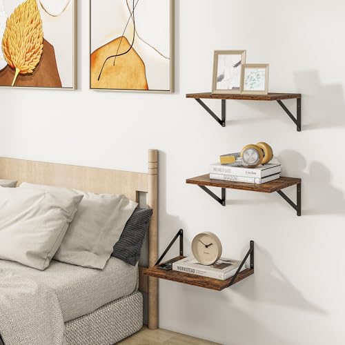 16W x 12D Deep Floating Shelves Set of 3 Rustic Brown (3 Count)