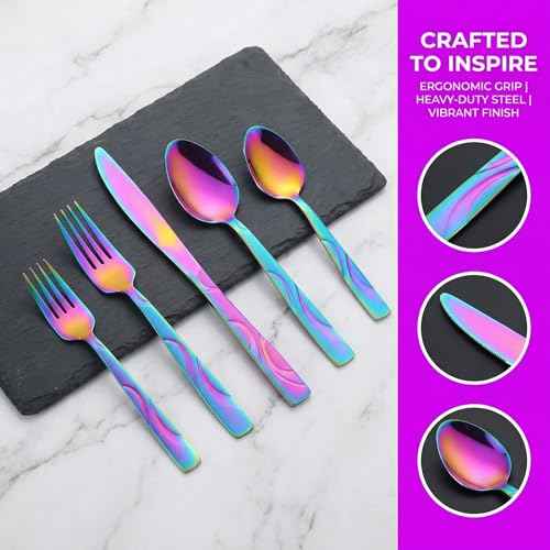 60 Piece Rainbow Silverware Set for 12 (60 Count)