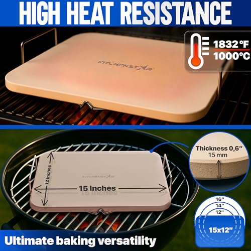 15x12 inch Pizza Stone for Oven & BBQ Grill with Handles