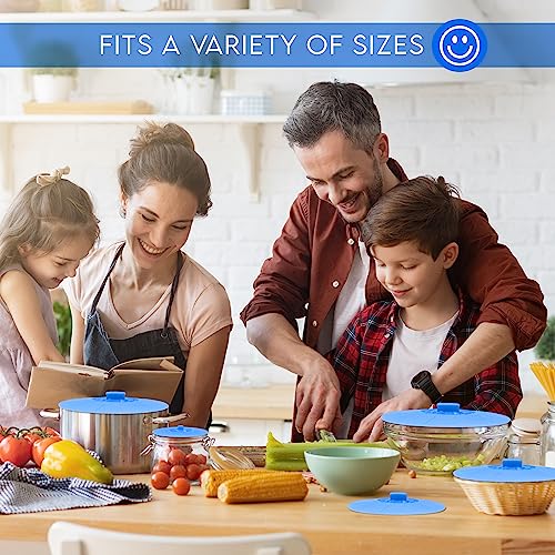 Silicone Bowl Lids Blue Set of 5 Reusable Suction Seal Covers for Bowls (5 Count)