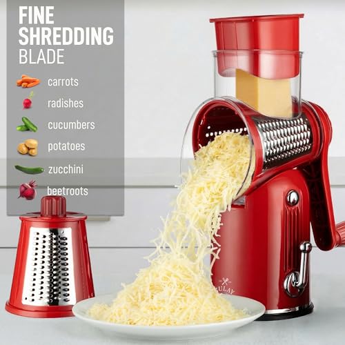 Rotary Cheese Grater Manual Hand Crank 5 Blade Shredder