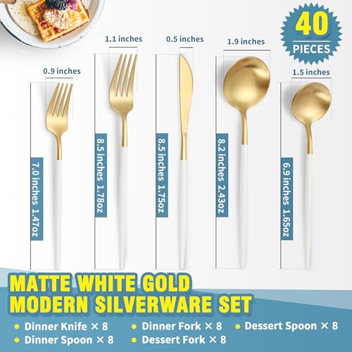 Matte White Gold Silverware Set for 8 (40 Count)