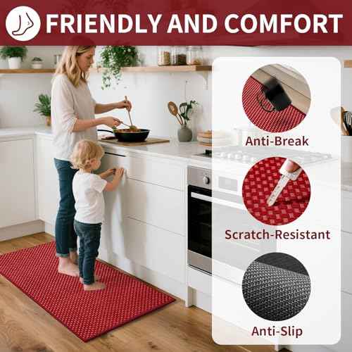 Kitchen Runner Rugs Non Slip Washable Long Kitchen Mats Red 17"x59"