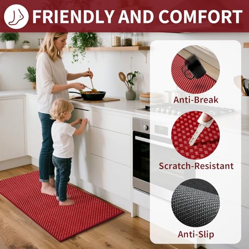 Kitchen Rugs Kitchen Mats for Floor Non Slip Washable Red 17" x47