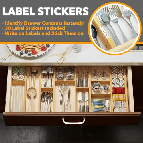 Bamboo Drawer Dividers with Inserts and Labels