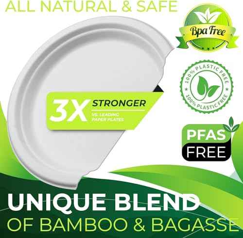 150pcs 100% Compostable 9in Paper Plates (150 Count)