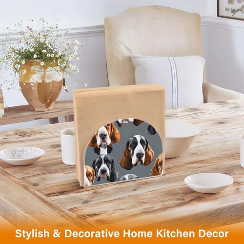 Basset Hound Dogs Napkin Holder for Table Paper Napkins Holder Acrylic Tissue Dispenser Kitchen Dining Room Bathroom Party Car Decor