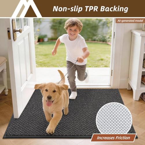 Dirt Trapper Door Mat 17"x30" Non Slip Washable Dark Grey