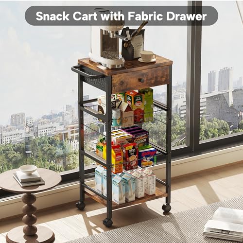 Kitchen Organizer and Storage Cart with Fabric Drawer and Convenient Handle
