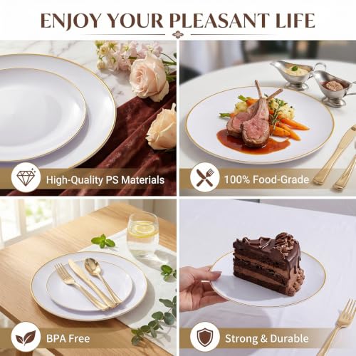 100PCS White Plates with Gold Trim (100 Count)