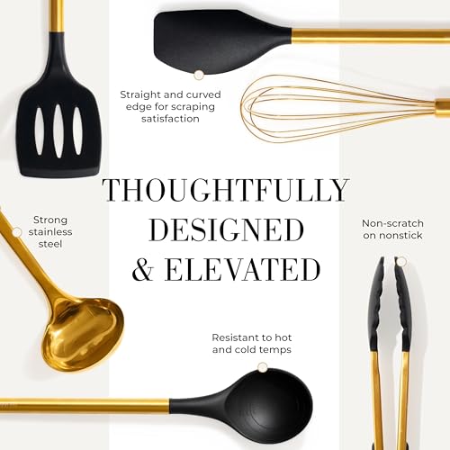 Black and Gold Kitchen Utensils Set with Holder (18 Count)