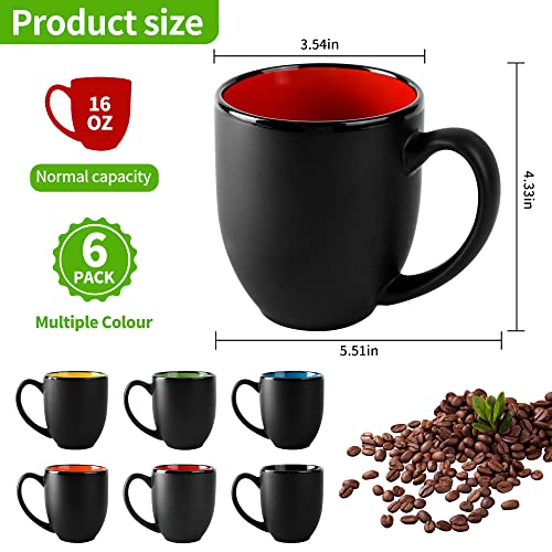 16oz ceramic Coffee Mug Sets with Large Handles Matte Black Porcelain Mug Multiple colors Cups for Coffee (6 Count)