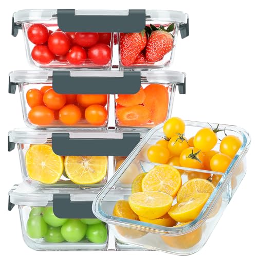 30 oz 5 Pack Glass Meal Prep Containers 2 Compartments (5 Count)