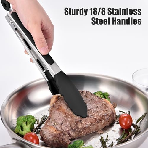 Kitchen Tongs with Silicone Tips for Cooking Serving