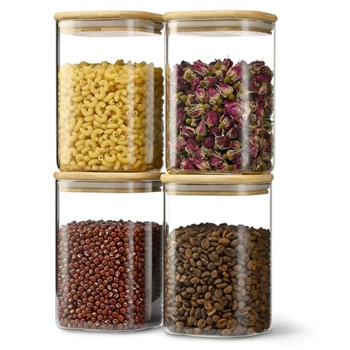 37oz/1.2Qt/1100ml Square Glass Storage Containers with Lids 4-Pack (4 Count)