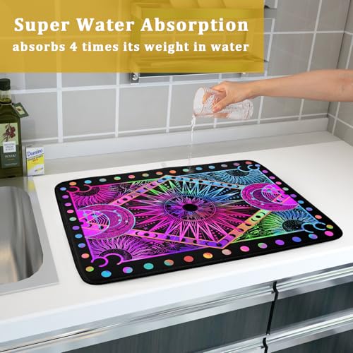 Colorful Microfiber Dish Drying Mat for Kitchen Counter 18 X 24 in Moon Decoration Dishes Pad Coffee Mats