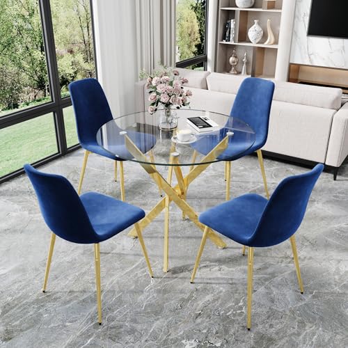 36" Round Glass Dining Table Set for 4