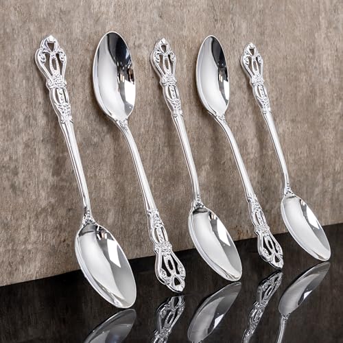 75PCS Silver Plastic Spoons 8.1inch Vintage Soup Spoons for Parties (75 Count)