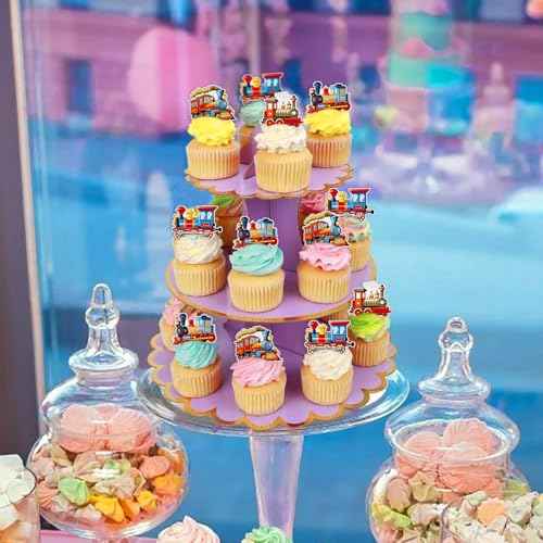 40PCS Edible Retro Train Cupcake Toppers Vintage Locomotiv Cupcake Picks for Retro Train Baby Shower Boys Girls Birthday Cupcake Decorations Traditional Transportation Party Decors (40 Count)