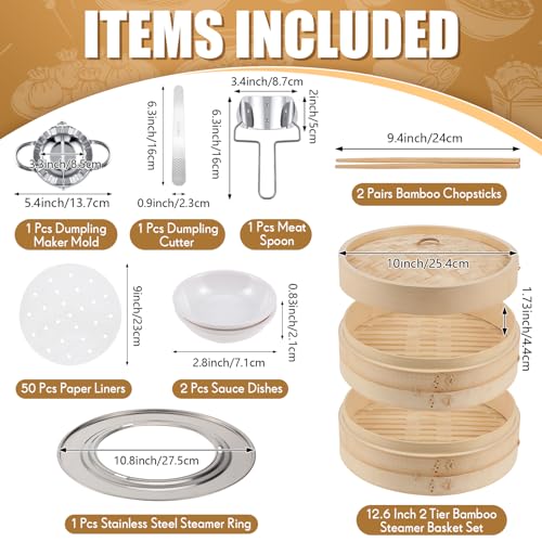59 Pcs 2 Tier Bamboo Steamer Basket Set