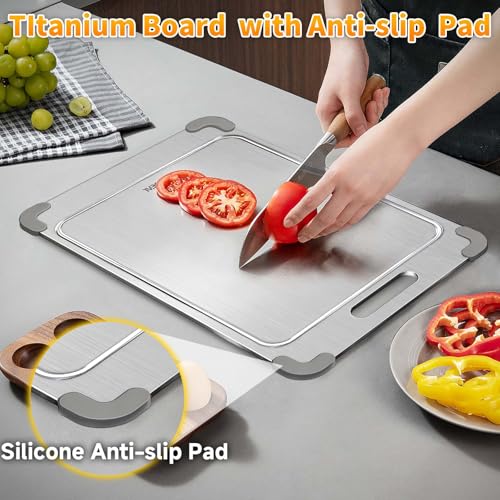 13"*9" Pure Titanium Cutting Board with Groove and Silicone Corner