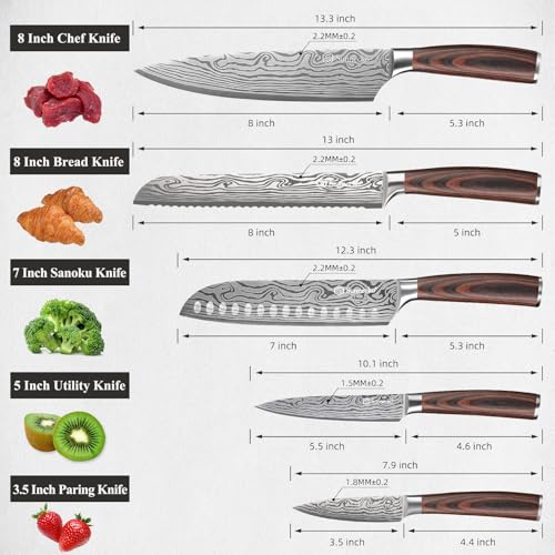 Kitchen Knife Set 5 Piece Chef Knife Set Professional High Carbon Stainless Steel (5 Count)