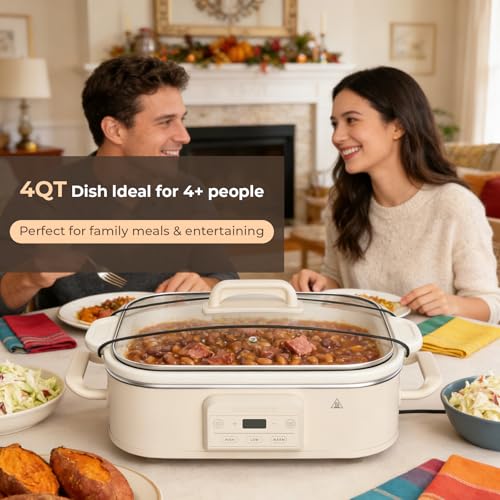 4 Quart Casserole Programmable Slow Cooker with Ceramic Baking Dish