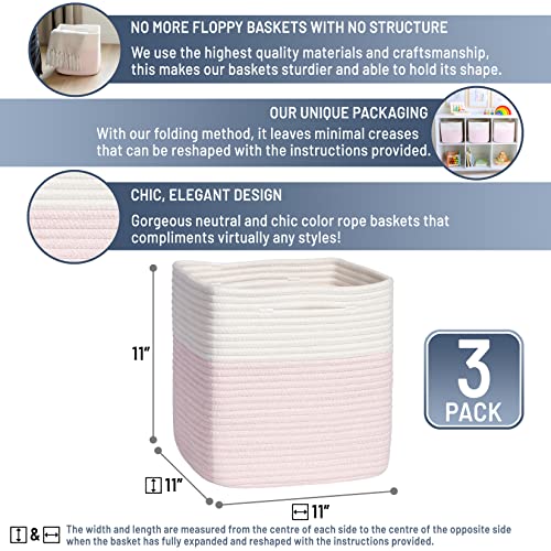 Storage Cubes 11 Inch Cotton Rope Woven Baskets for Organizing (3 Count)